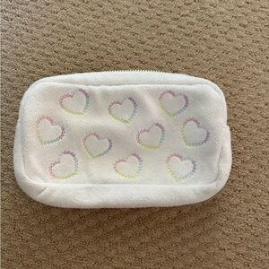 Stoney Clover Lane White Small Pouch with Rainbow Hearts Terry Cloth